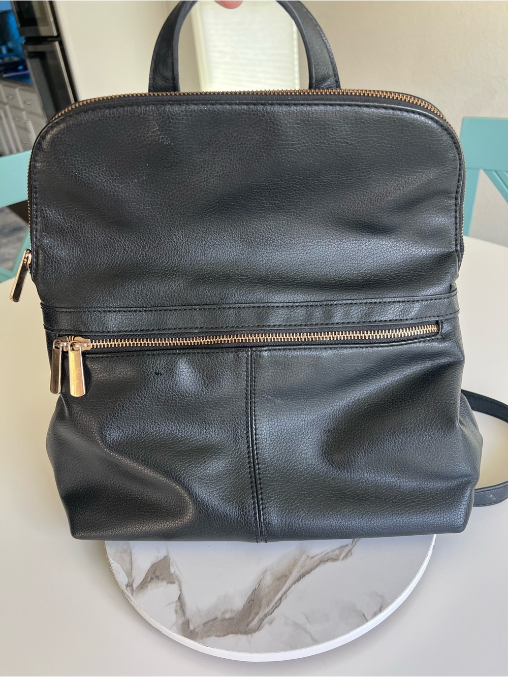 Black Leather Backpack with Gold Hardware